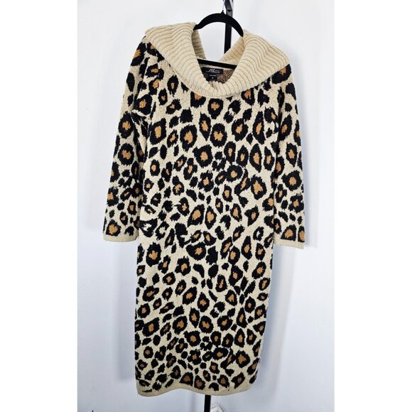 Midnight Velevet Mock Turtle Neck Animal Print Sweater Dress-Tan Multiprint-SZ M - Picture 1 of 9